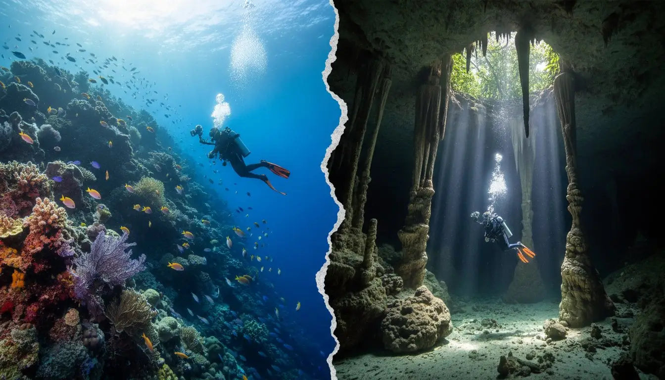 Cenote diving from Cozumel compared with Caribbean reef diving