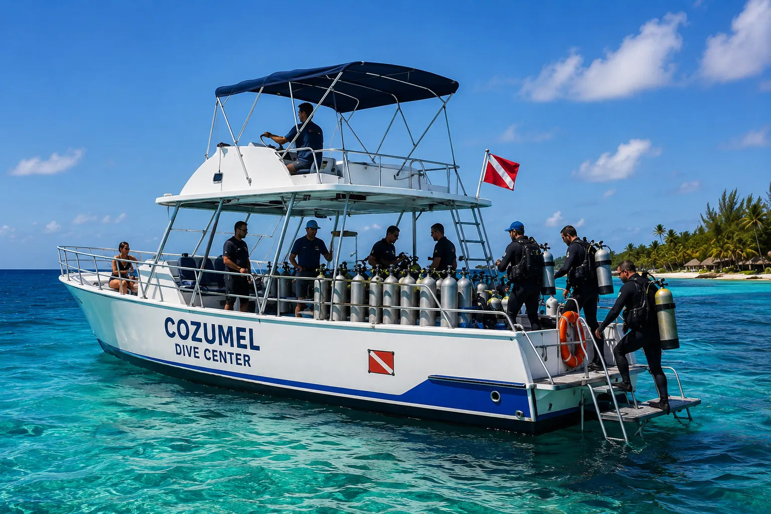 Cozumel dive boat for a two tank scuba diving package