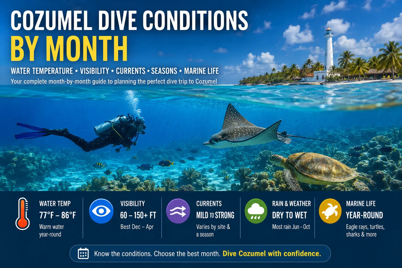 Cozumel Dive Conditions by Month: Water Temperature & Visibility