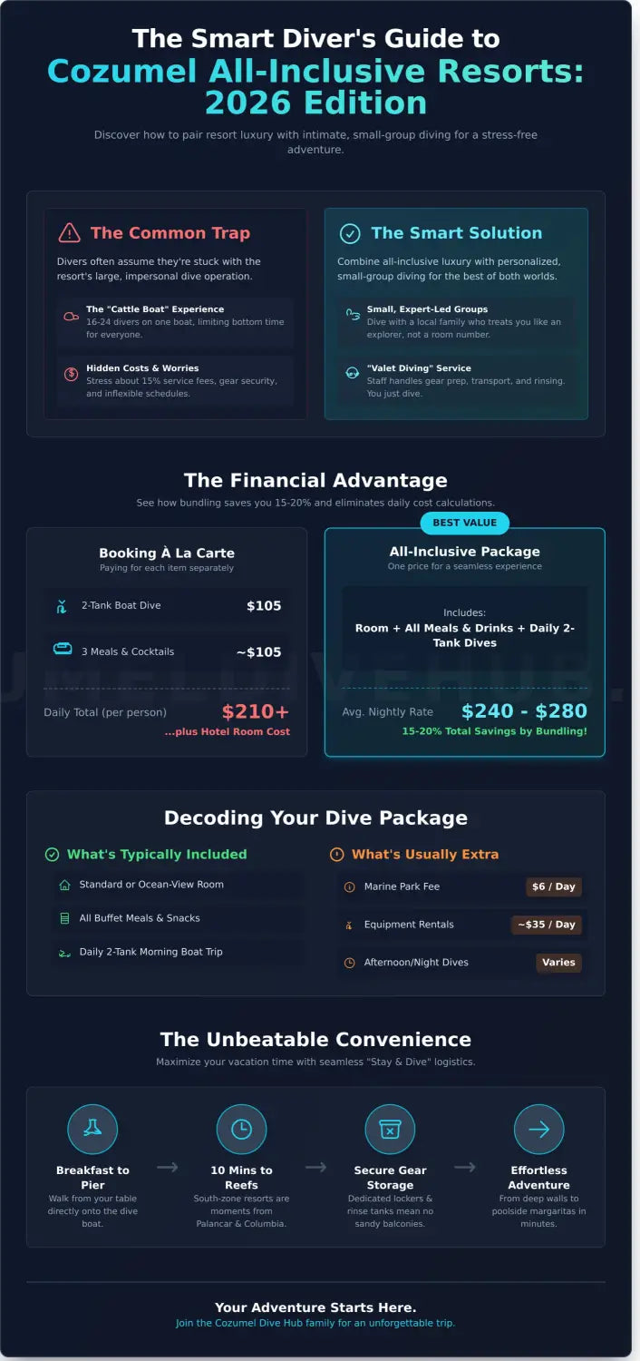 Cozumel dive resorts all inclusive infographic - visual guide