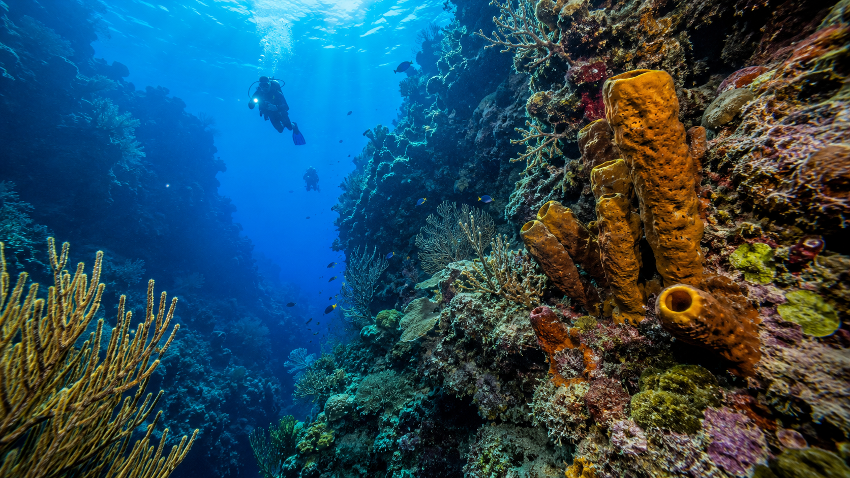 Cozumel dive site with coral reef formations and blue Caribbean water