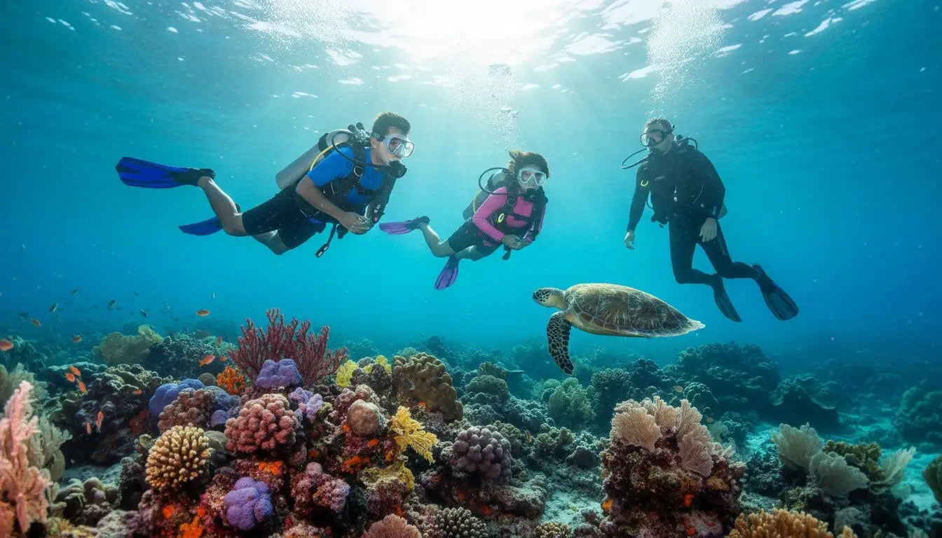 A first-time diver over a shallow Cozumel reef