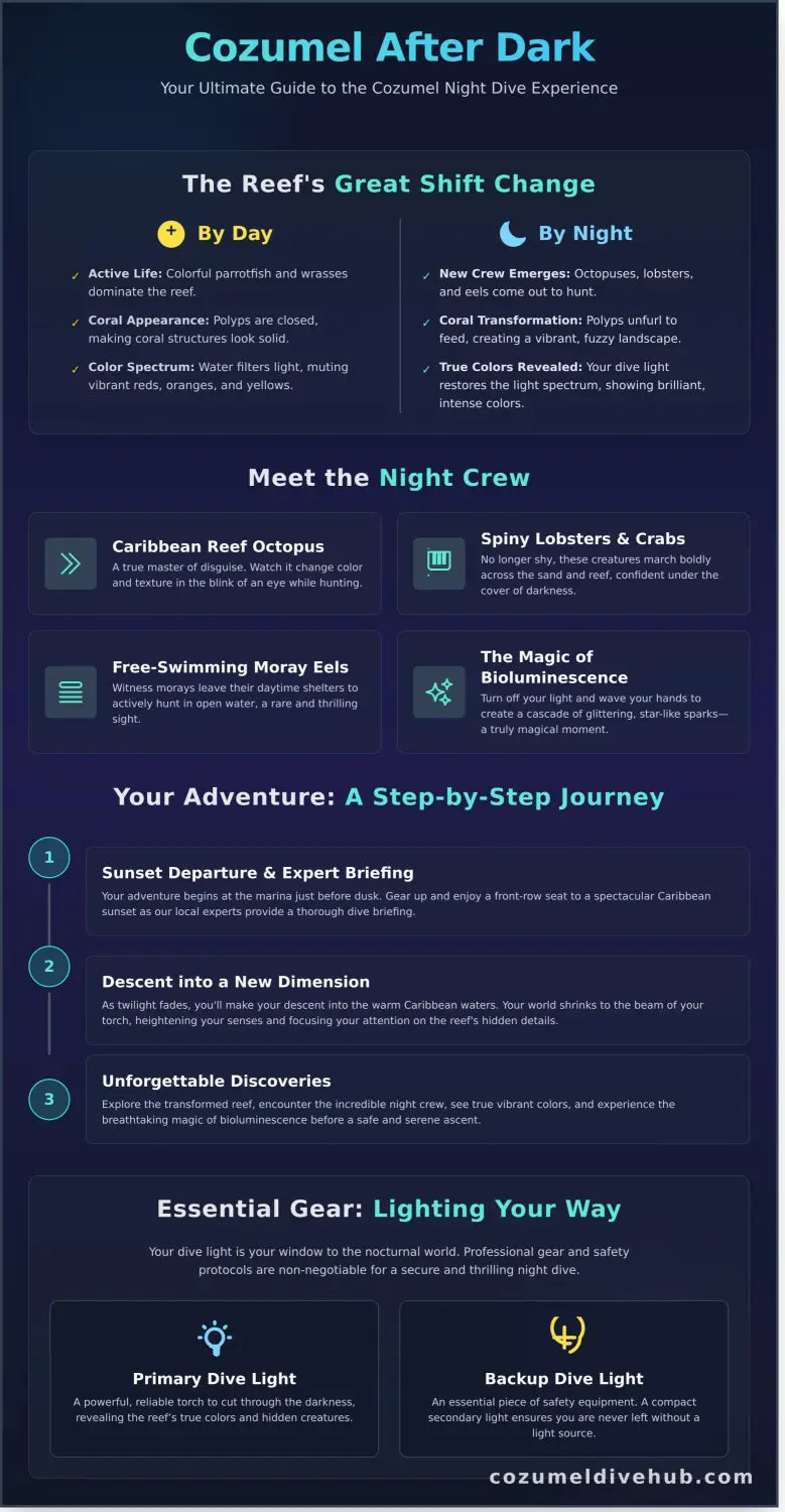 Cozumel night dive experience infographic - visual guide