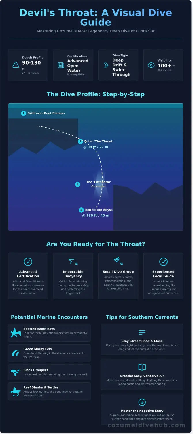Devil's Throat dive profile — tunnel entrance at 80 feet, exit at 130 feet