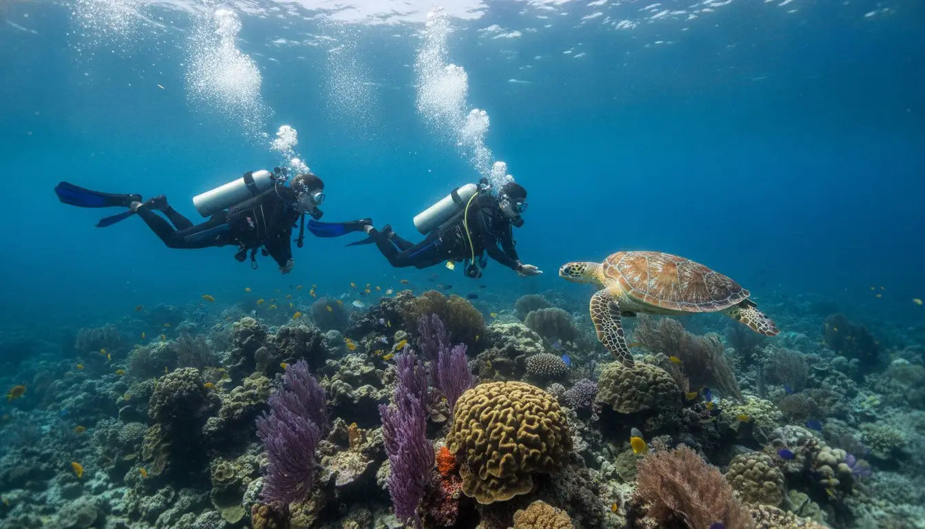 Responsible diving practices in Cozumel — a diver holding trim above the reef