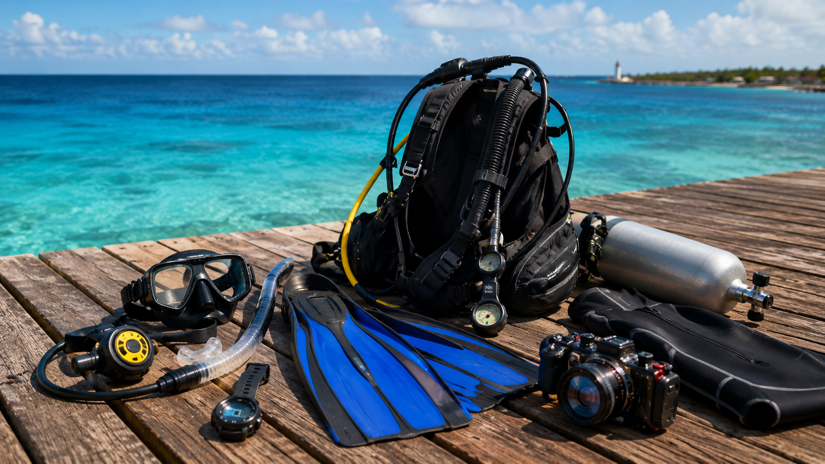 Scuba diving gear prepared for a Cozumel dive trip