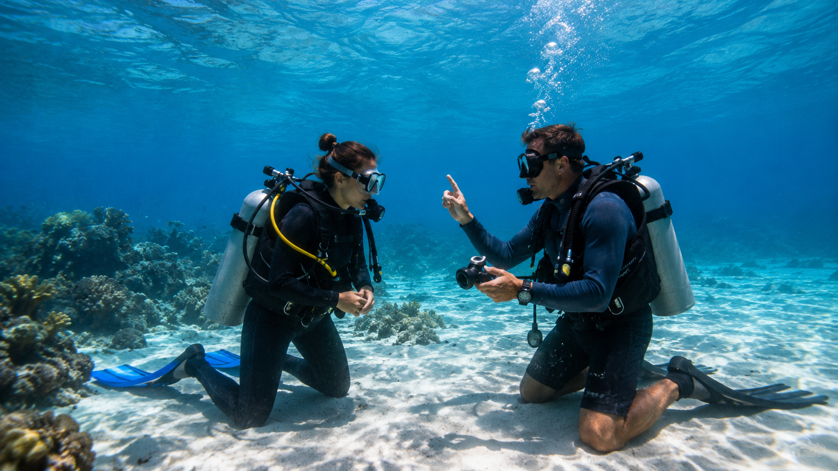 Scuba instructor training a student during a Cozumel scuba course