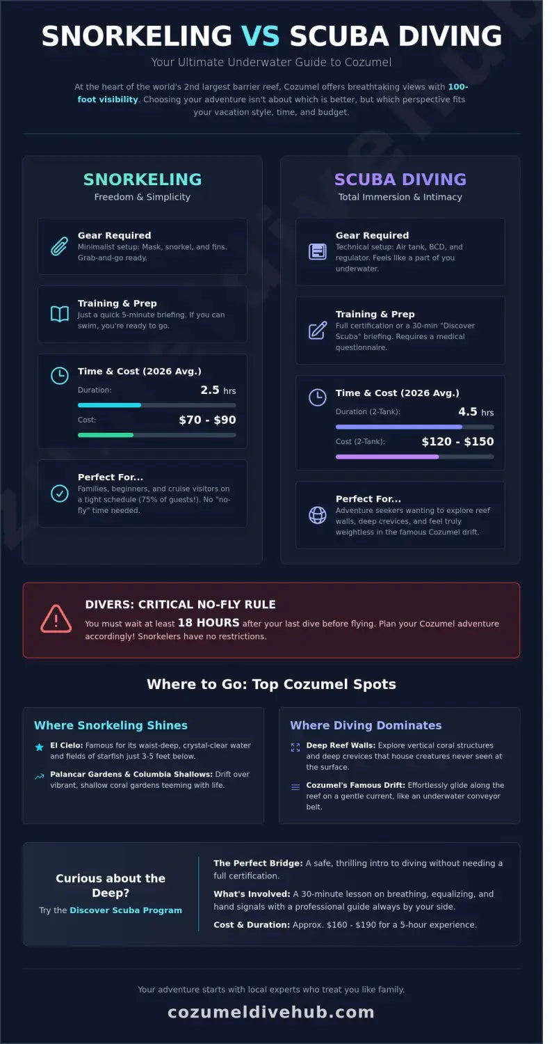 Snorkeling vs diving cozumel