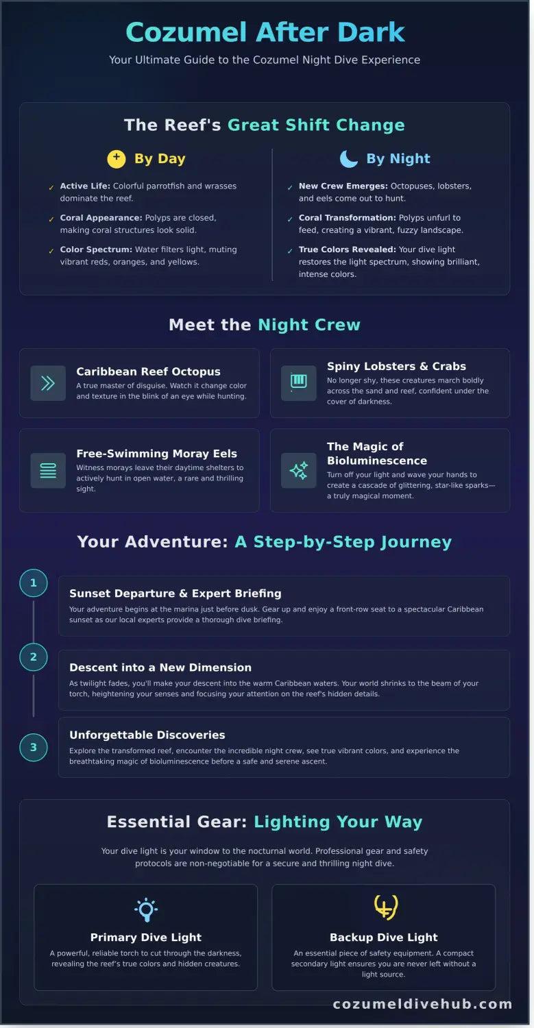 Cozumel night dive experience infographic - visual guide