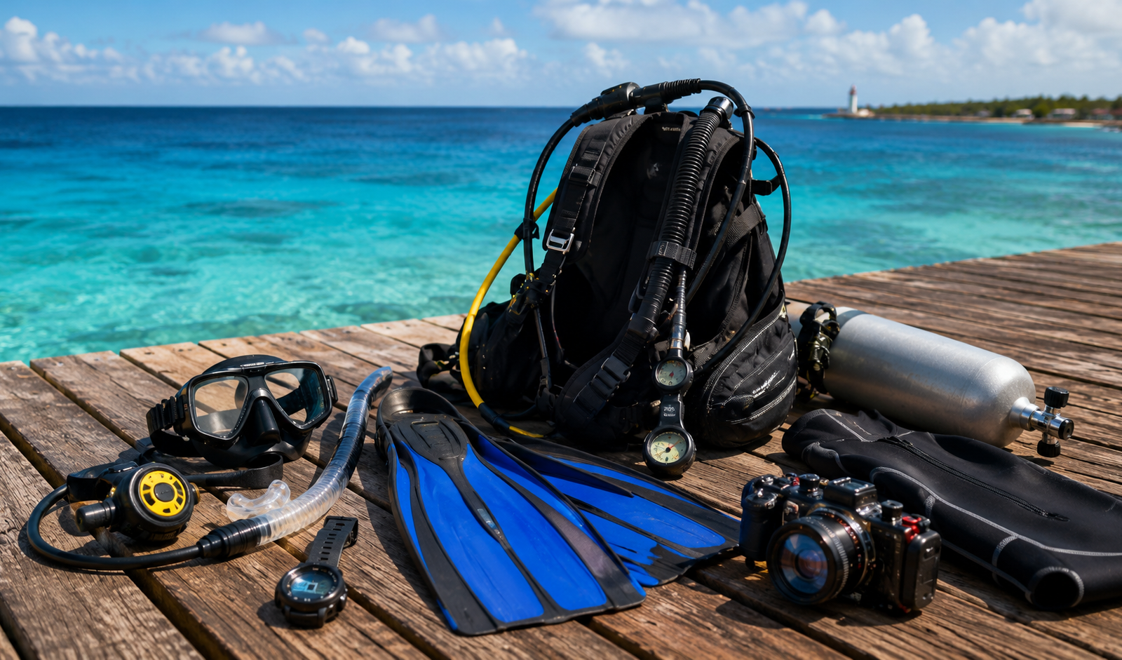 Scuba diving gear prepared for a Cozumel dive trip
