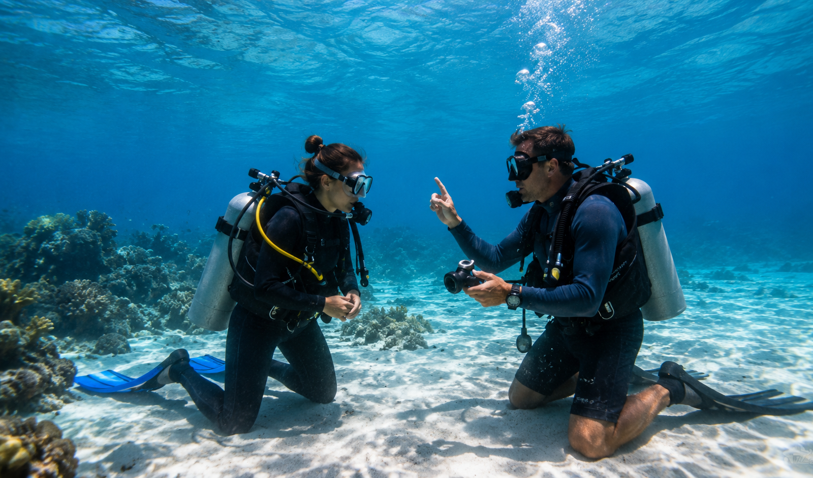 Scuba instructor training a student during a Cozumel scuba course